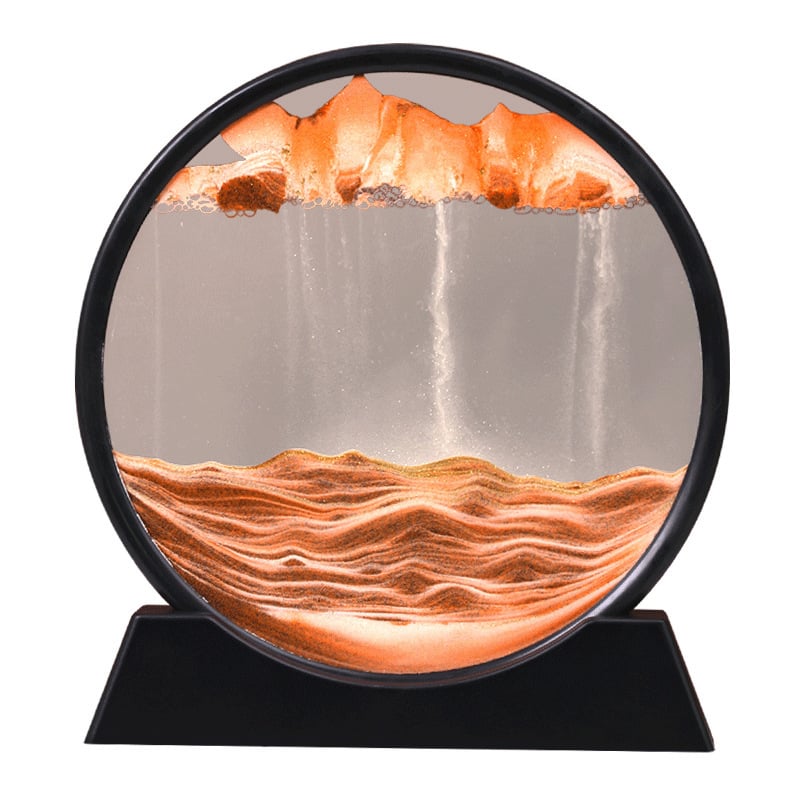 Dunvia | Bewegtes Sandbild im Glasrahmen als Dekoration für Schreibtisch und Regal