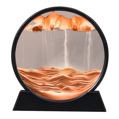 Dunvia | Bewegtes Sandbild im Glasrahmen als Dekoration für Schreibtisch und Regal