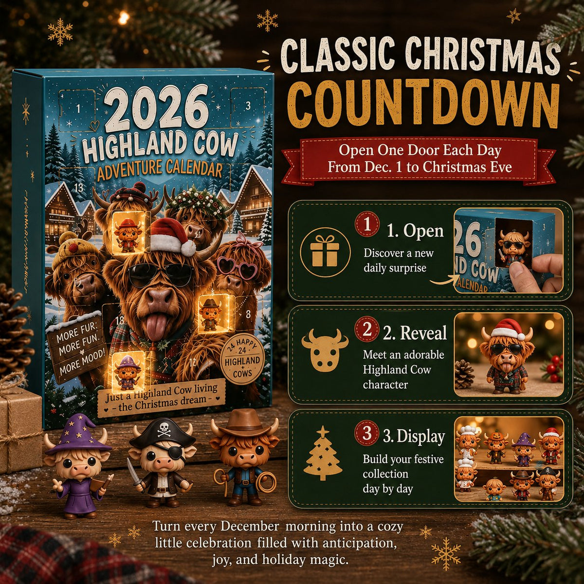 Zottelia | 2026 Advent Calendar with 24 PVC Highland Cow Figures