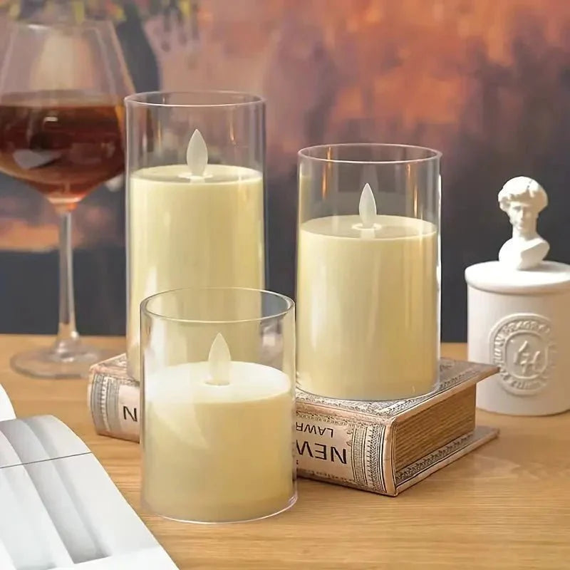 Glasmira | LED Kerzen im Glas, 3er Set stufenlos dimmbar mit Timer