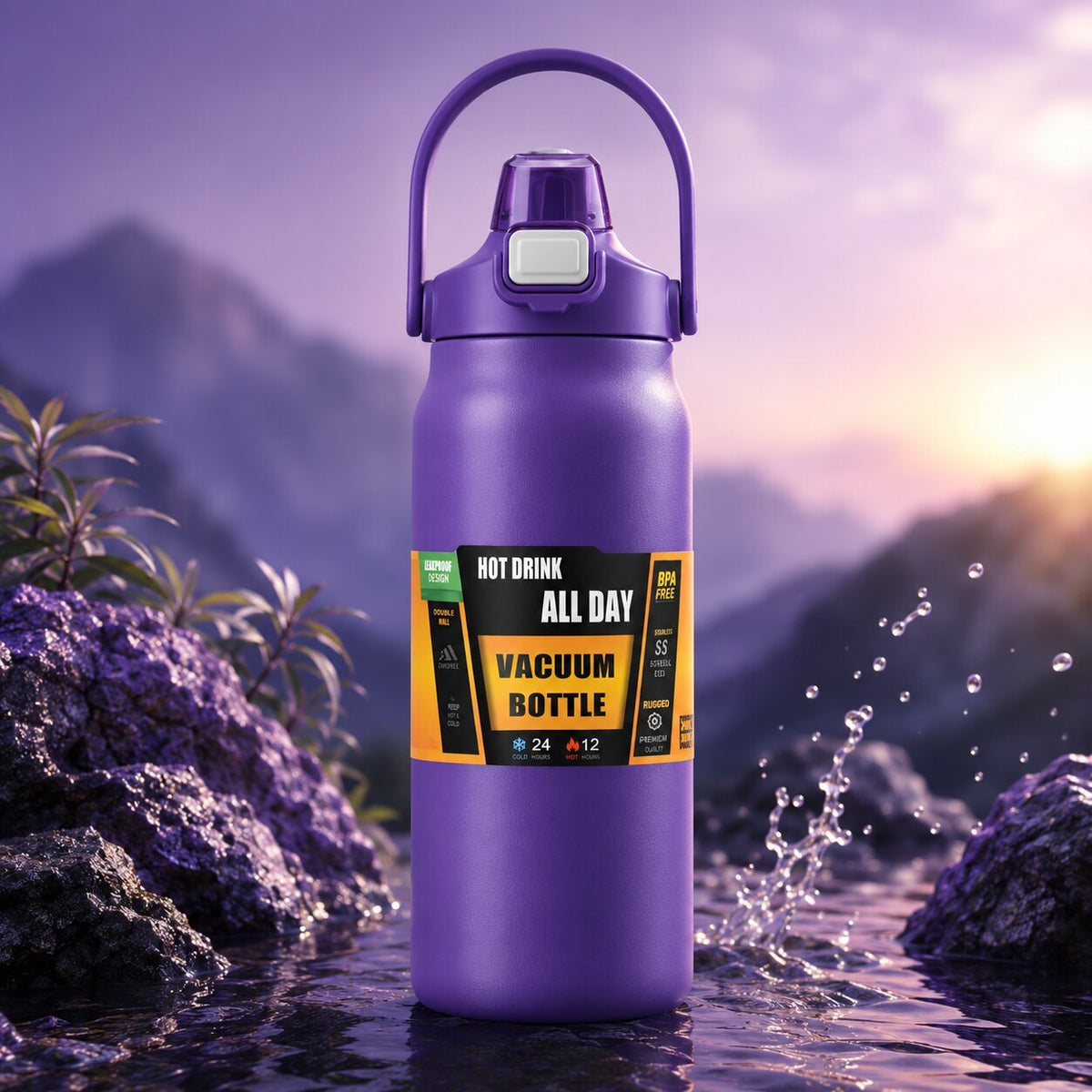 Kalvio | Thermosflasche aus Edelstahl mit Strohhalm, 800 bis 1500 ml