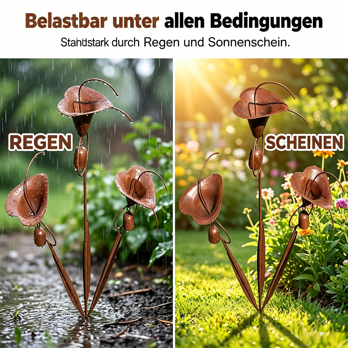 Calvessa | Gartenstecker mit Calla-Blüten und Glocken aus Eisen, 120 cm
