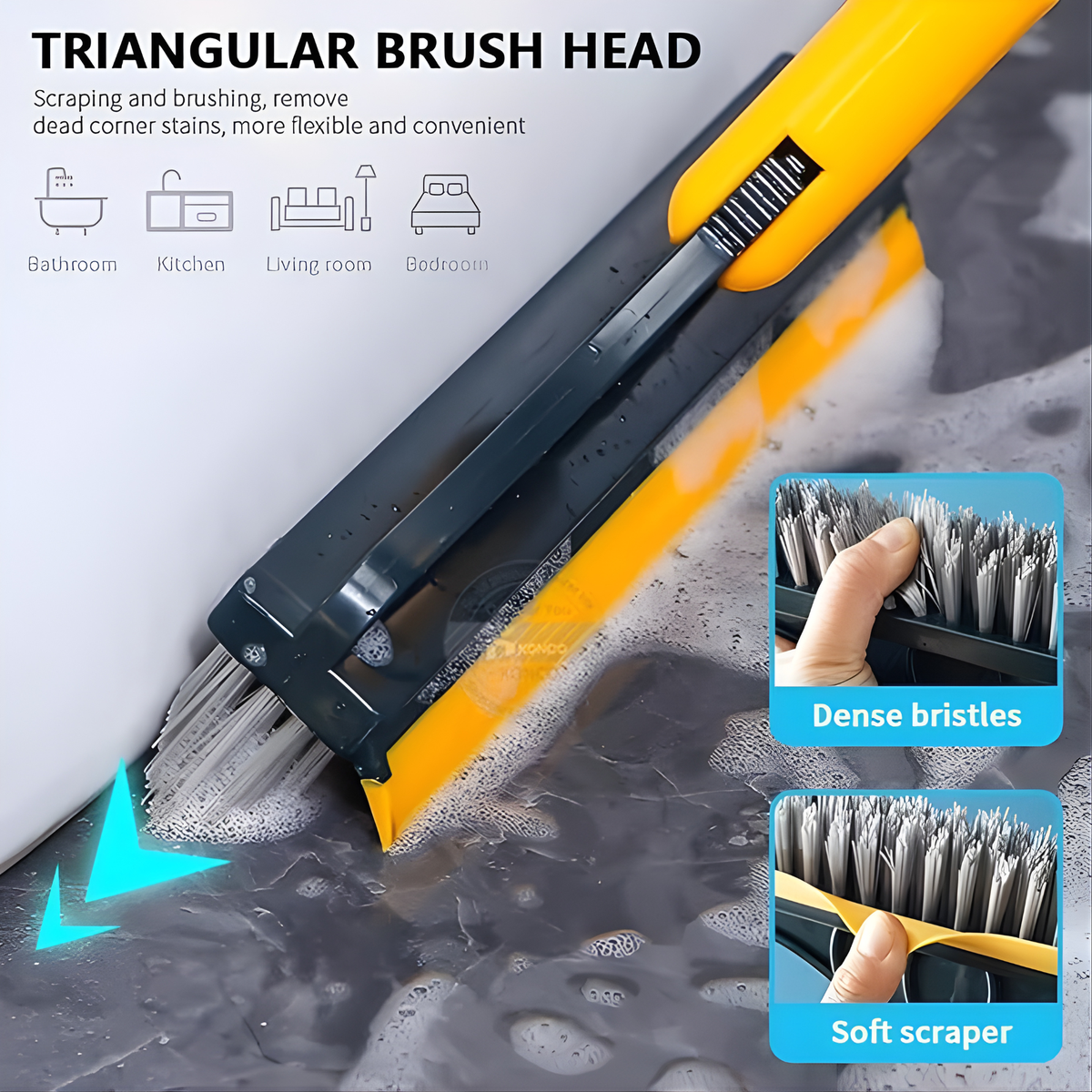 Wischano | Fregona de suelo 3 en 1 con cepillo y limpiacristales, giratoria 180°