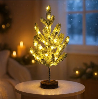 Frosted Winterbaum | Künstlicher Weihnachtsbaum mit Warmweißen LED-Lichtern | Dekobaum 55 cm mit Schneeeffekt
