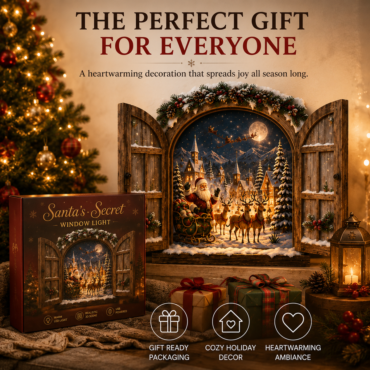 Nordelia | Lighted Christmas Window Wall Decor with 3D North Pole Scene