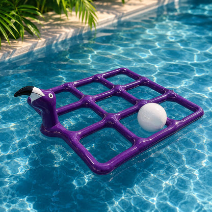 Bouée flamant rose avec jeu de Tic Tac Toe | Jeu gonflable pour piscine avec 10 balles pour l'été et la famille