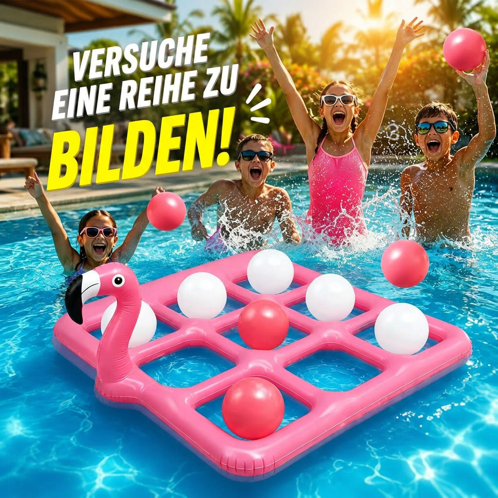 Bouée flamant rose avec jeu de Tic Tac Toe | Jeu gonflable pour piscine avec 10 balles pour l'été et la famille