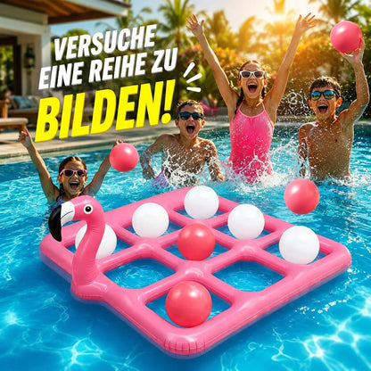 Bouée flamant rose avec jeu de Tic Tac Toe | Jeu gonflable pour piscine avec 10 balles pour l'été et la famille