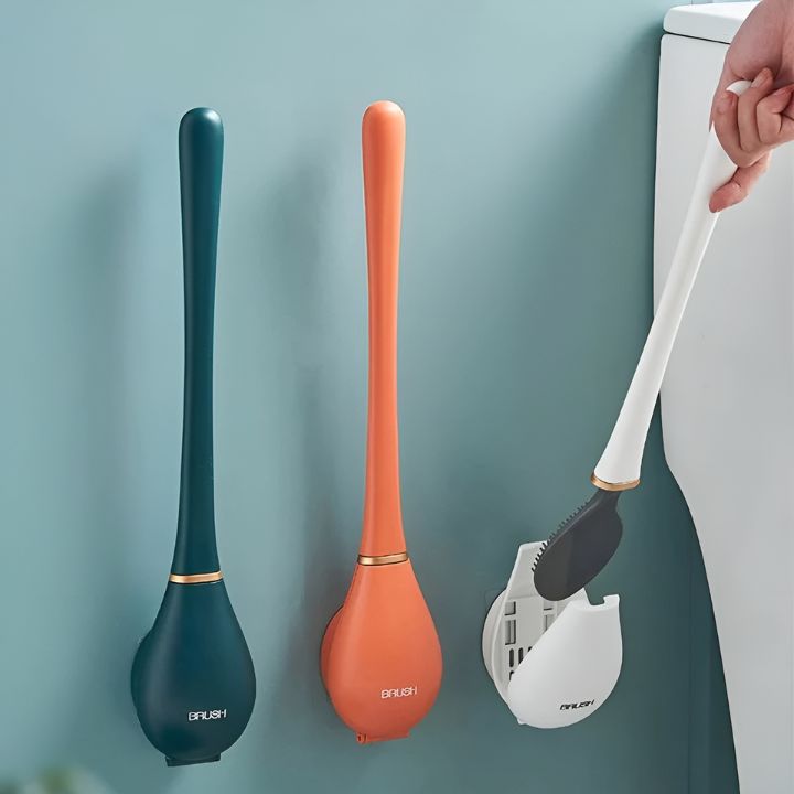 Wascora | Scopino per WC con supporto da parete e setole in nylon, set da 2