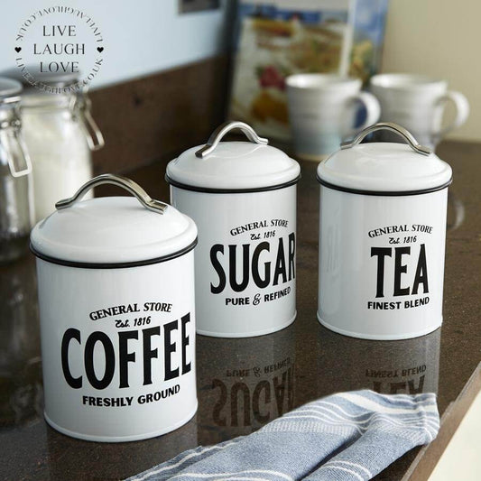 Emalio | Enamel Kitchen Canisters Set of 3 for Coffee, Tea and Sugar