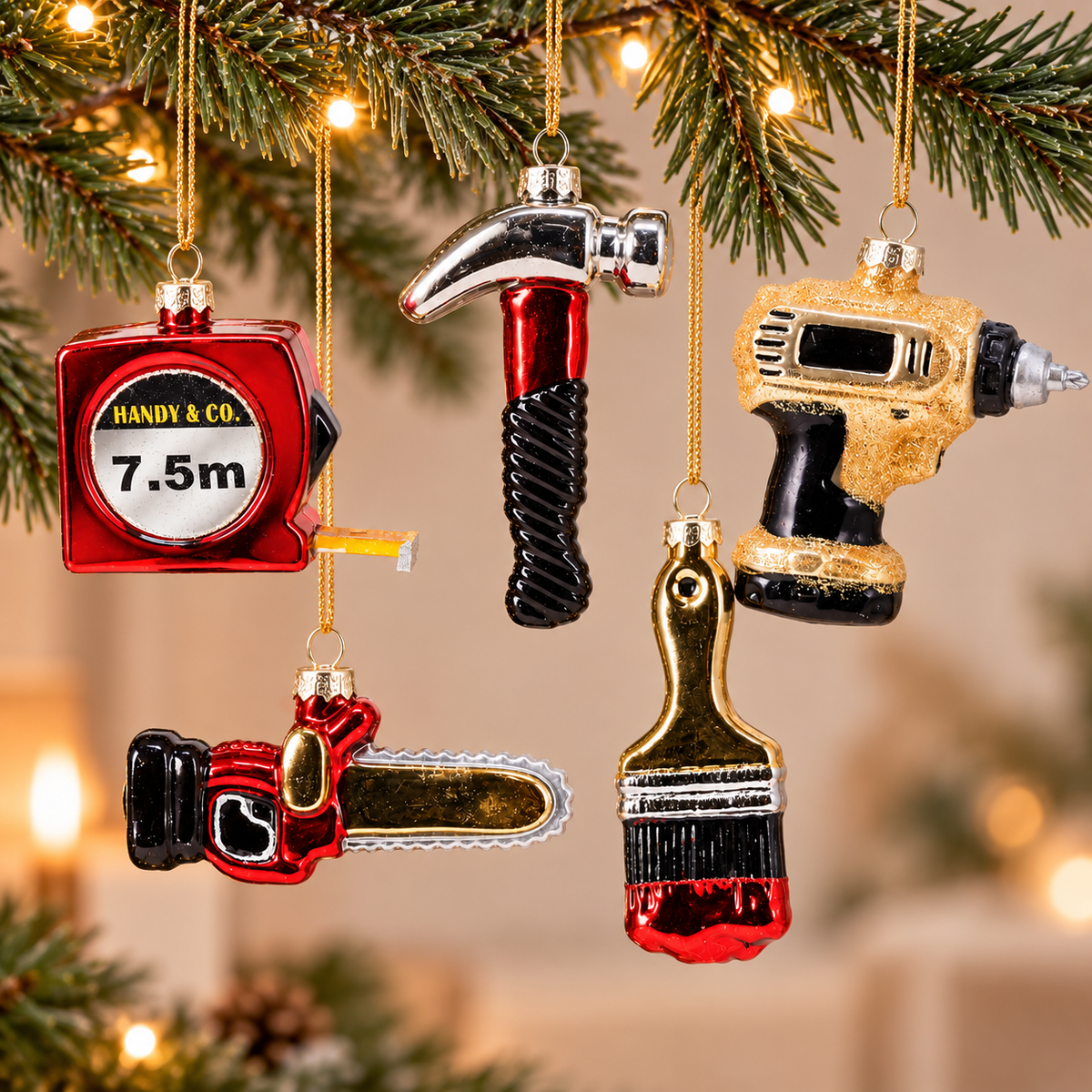 Werkiva | Glass Christmas Tree Decorations Shaped Like DIY Tools, Set of 5