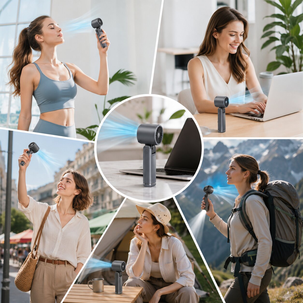 Hand fan with cooling plate & flashlight | Battery fan with 100 speeds, LED display & USB C | CoolGold