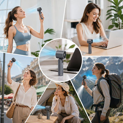 Hand fan with cooling plate & flashlight | Battery fan with 100 speeds, LED display & USB C | CoolGold