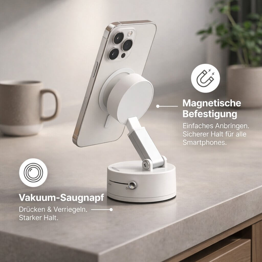 Haftelo | Magnetische Handyhalterung fürs Auto mit Vakuum-Saugnapf, 360° drehbar