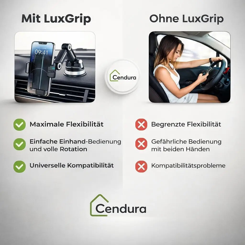 Car phone holder with suction cup | 360° rotatable smartphone holder for dashboard & windshield | LuxGrip
