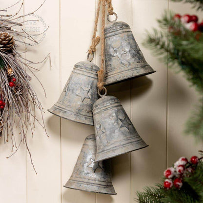 Rustiva | Campanas metálicas navideñas para colgar, 4 campanas con cordón