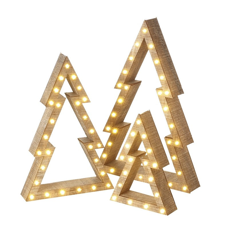 Trinelo | Wooden LED Christmas Decorations, Set of 3 Nested Stars or Trees