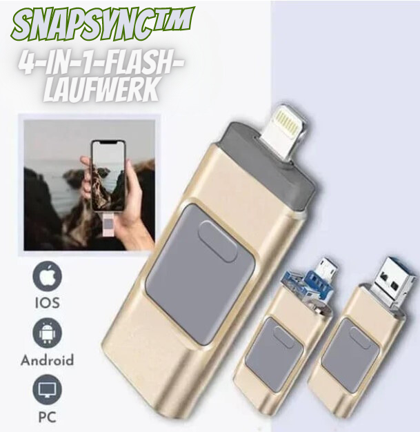 SnapSync | Chiavetta USB 4-in-1 con USB-C, USB-A e Lightning, fino a 128 GB