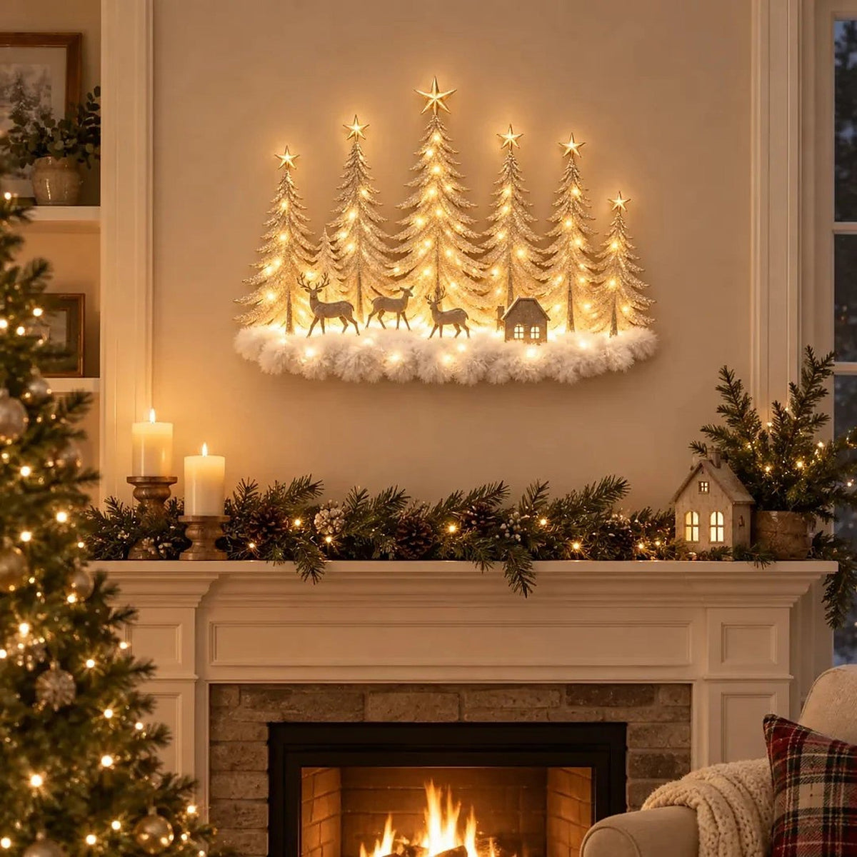 Silvanor | Beleuchtete 3D Wanddeko Winterwald mit LED, 40 × 32 cm