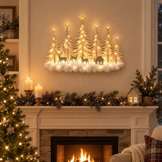 Silvanor | Decorazione da parete invernale 3D illuminata con LED, 40 × 32 cm