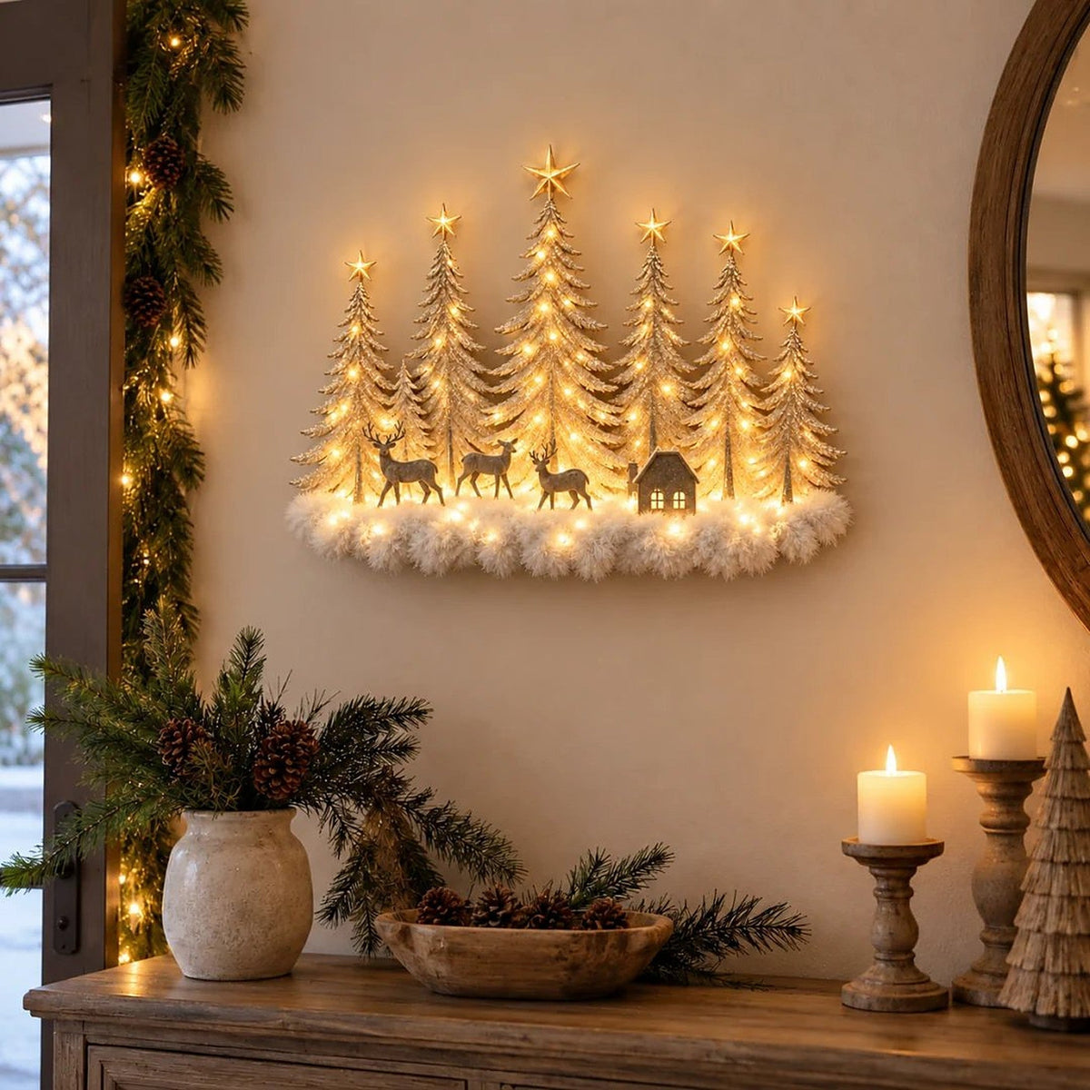 Silvanor | Beleuchtete 3D Wanddeko Winterwald mit LED, 40 × 32 cm