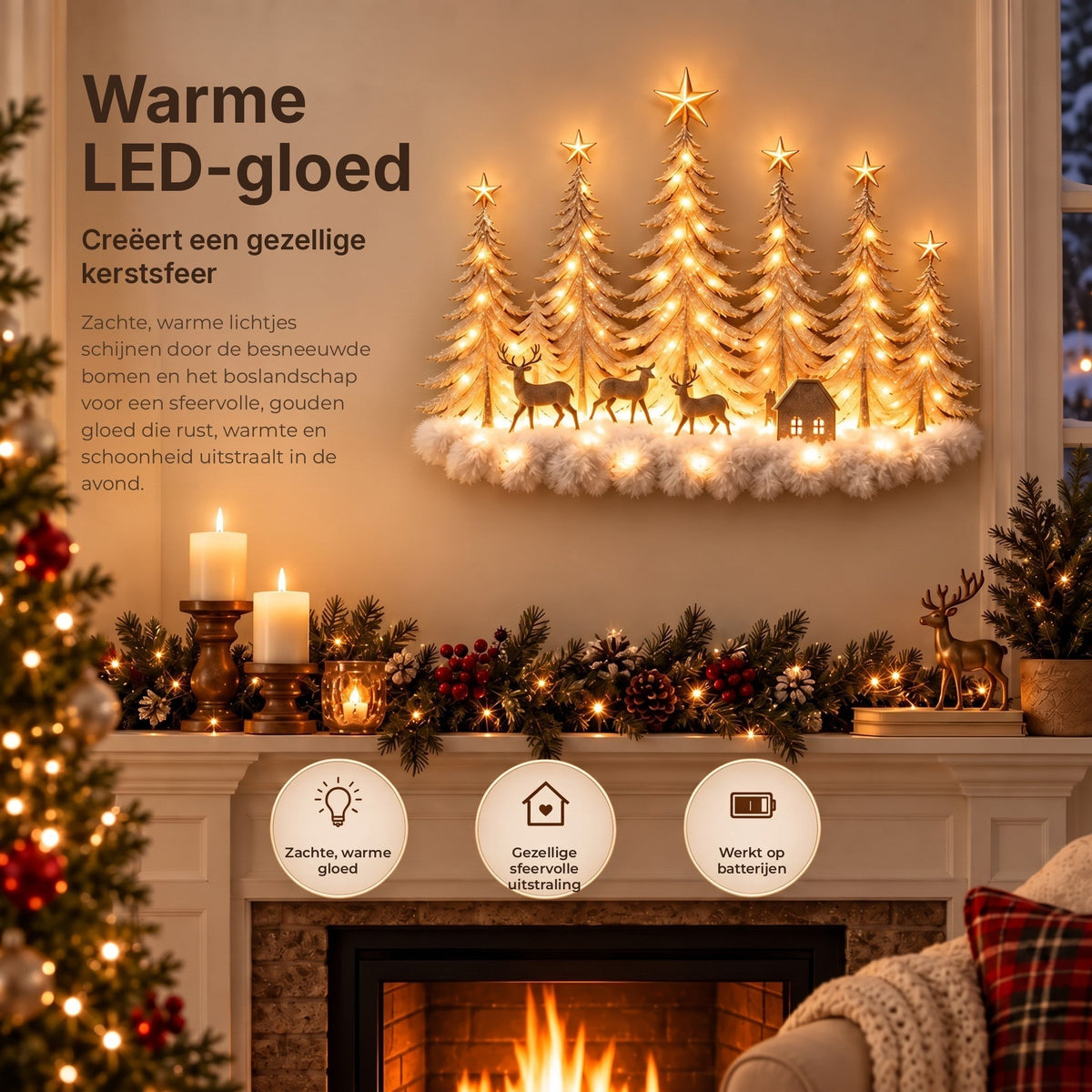 Silvanor | Beleuchtete 3D Wanddeko Winterwald mit LED, 40 × 32 cm