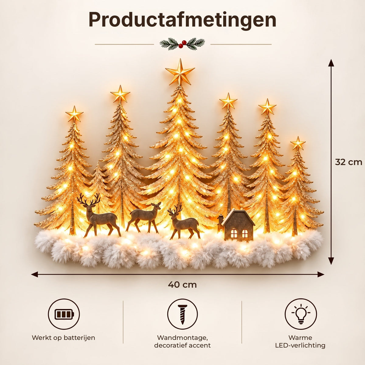Silvanor | Beleuchtete 3D Wanddeko Winterwald mit LED, 40 × 32 cm