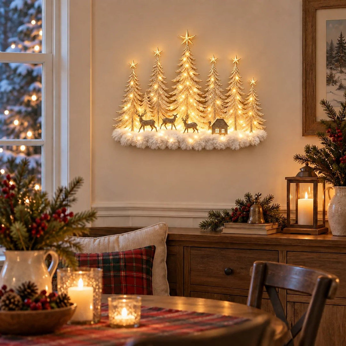 Silvanor | Beleuchtete 3D Wanddeko Winterwald mit LED, 40 × 32 cm