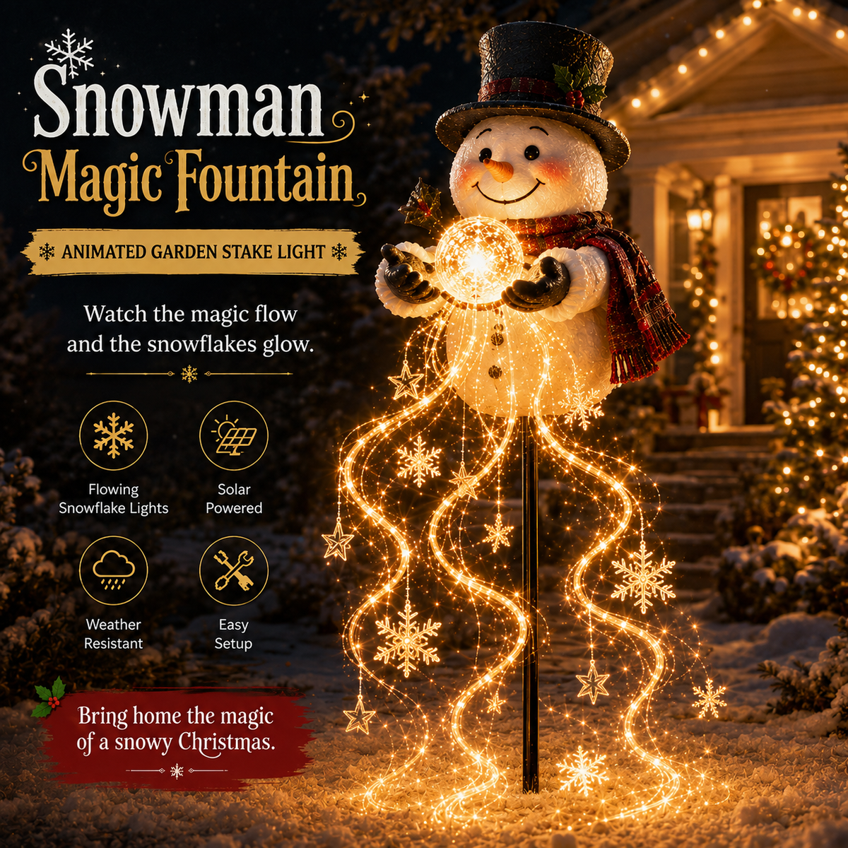 Frostino | Solar Snowman Garden Light with Flowing Snowflake Lights