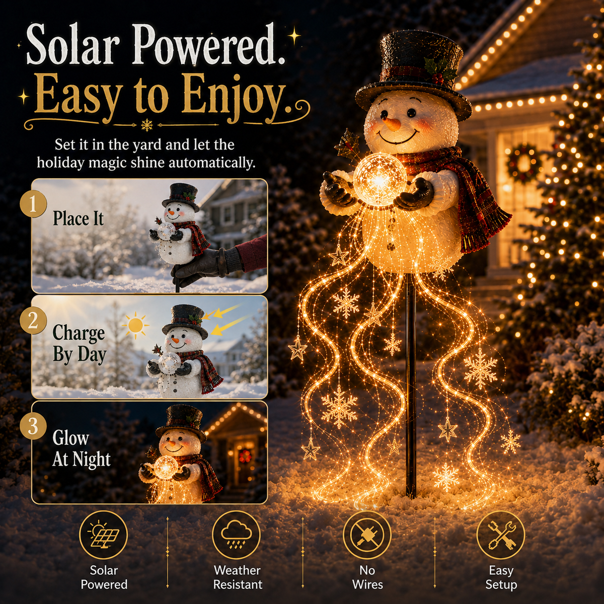 Frostino | Solar Snowman Garden Light with Flowing Snowflake Lights