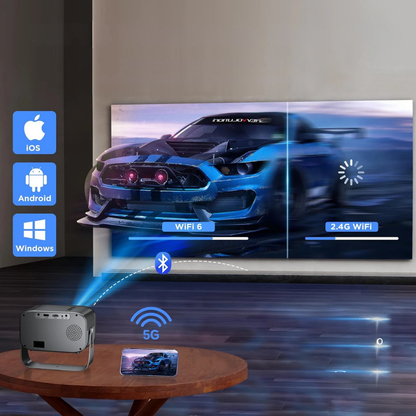 Strevolo | Mini proiettore con Wi-Fi e Bluetooth, riproduzione 4K e telecomando