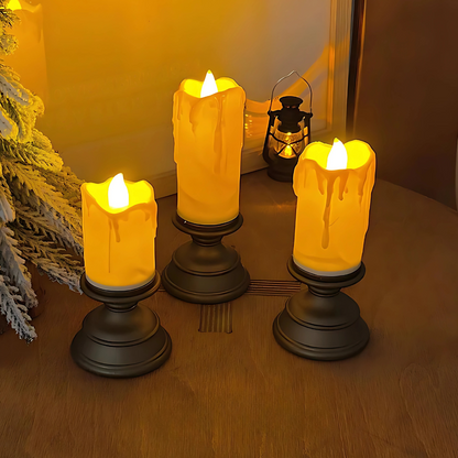 Flickora | LED Kerzen mit Flackereffekt und Seilumwicklung, 3er Set