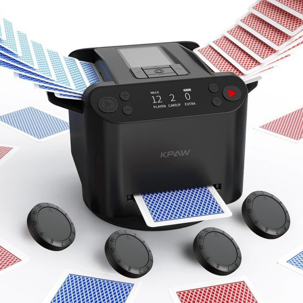 Dealora | Mescolatore e distributore automatico di carte con telecomando, batteria USB
