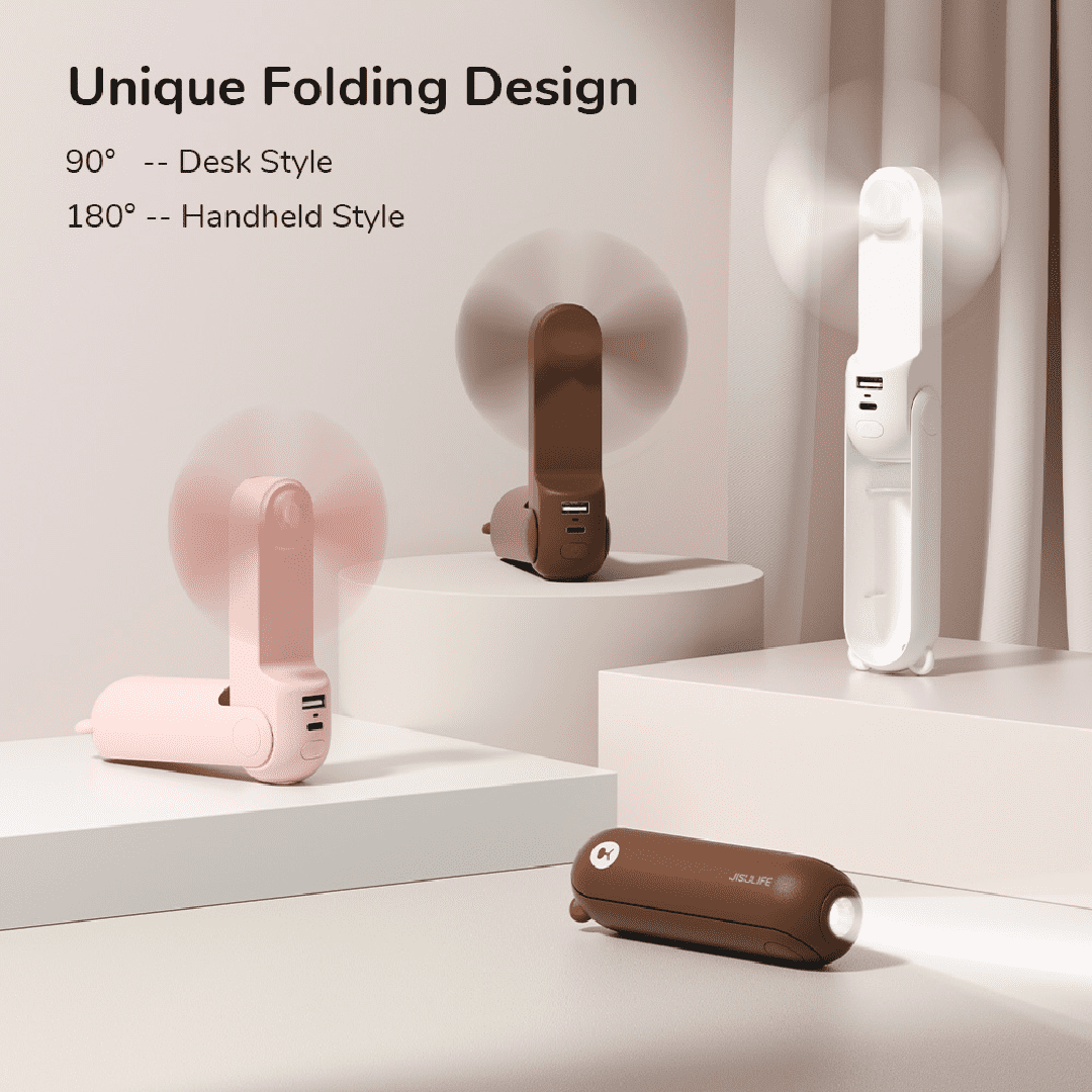Hand fan with USB-C & power bank | Foldable mini fan with 4500 mAh battery for on the go | AirBuddy