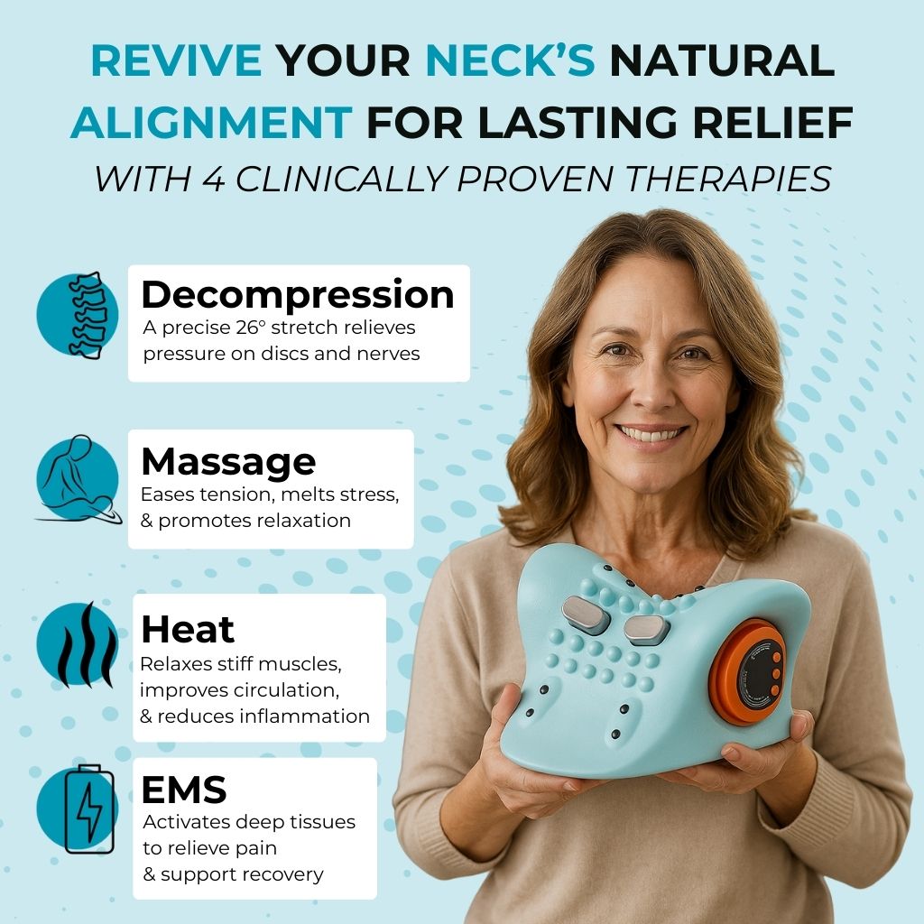 NeckRevive | Masajeador cervical con EMS y función de calor, 6 niveles, batería