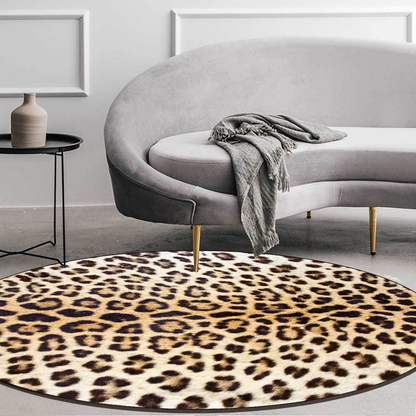 LunaWeave | Wild Elegance Okrągły dywan | Luksusowy dywan w panterkę – antypoślizgowy i nadający się do prania