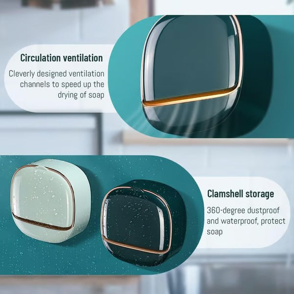 Savonda | Portasapone da parete con coperchio, autoadesivo e aerato