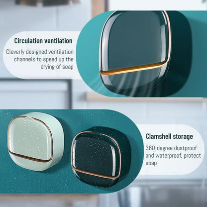 Savonda | Portasapone da parete con coperchio, autoadesivo e aerato