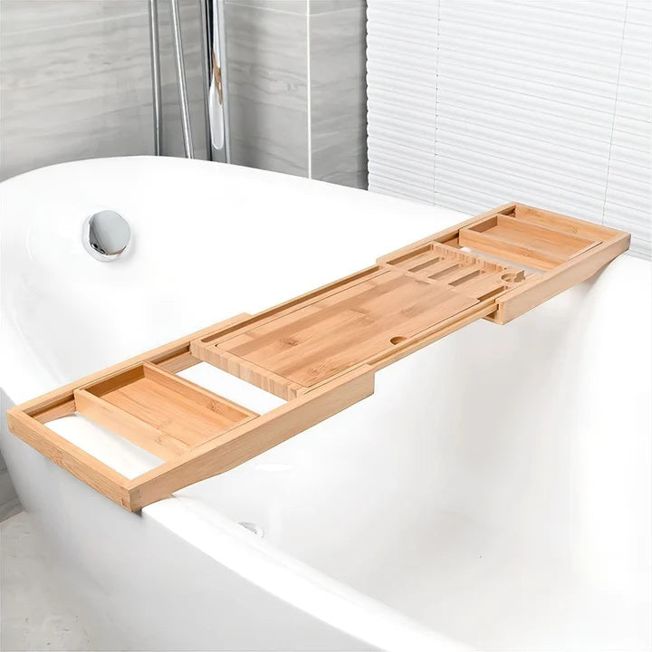 BambooBliss fürdőkád tálca | Kihúzható és vízálló | Prémium bambusz dizájn