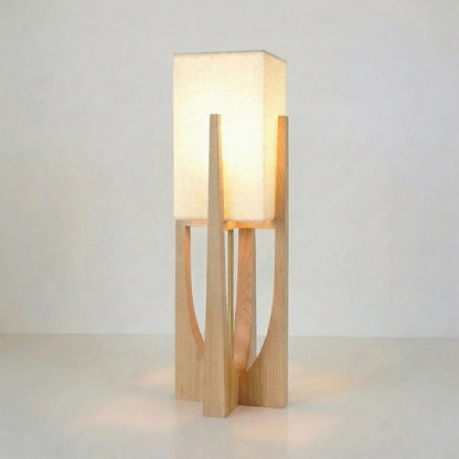 Tenvori | Stehlampe mit Stoffschirm und Holzfuß im Wabi-Sabi-Stil, E27