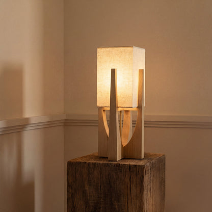 Tenvori | Stehlampe mit Stoffschirm und Holzfuß im Wabi-Sabi-Stil, E27