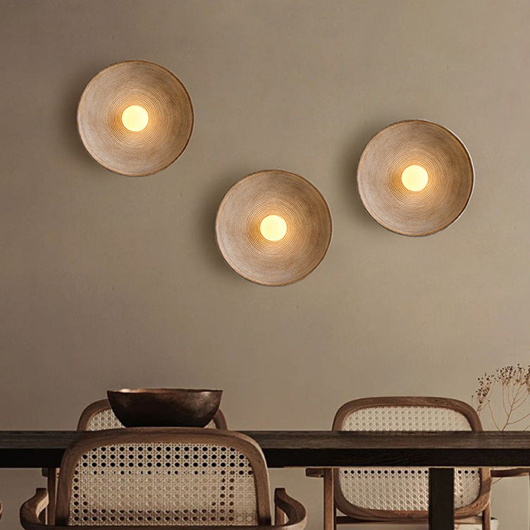 Kirelo | Wandleuchte innen im japanischen Stil, Holzoptik, E27, Ø 20–50 cm