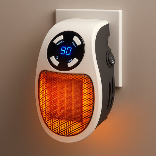Ceramiczny nagrzewacz do gniazdka | Mini grzejnik do gniazdka 350 W z termostatem, timerem i wyświetlaczem LED | ThermoDock
