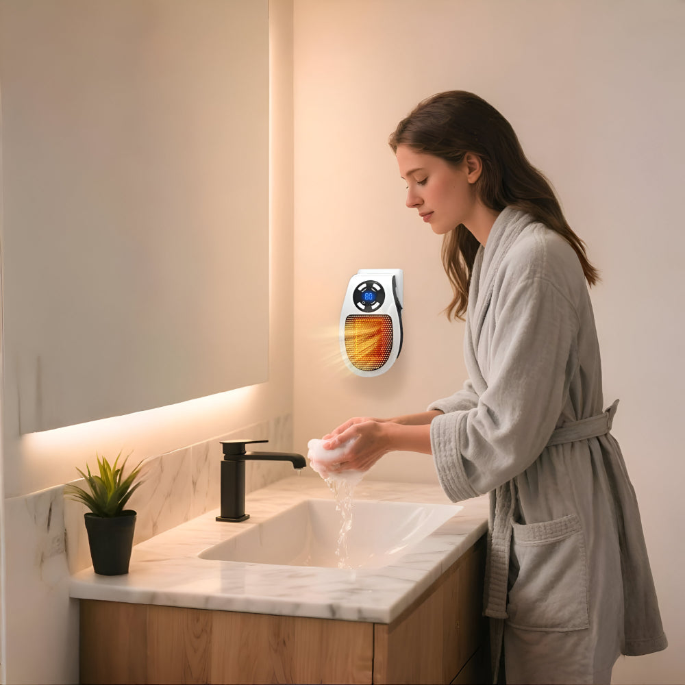 Keramik Heizlüfter für Steckdose | Mini Steckdosenheizung 350 W mit Thermostat, Timer & LED Display | ThermoDock