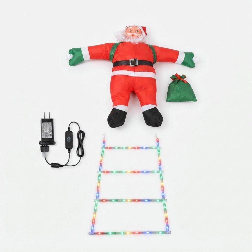 Klimora | Weihnachtsdeko kletternder Weihnachtsmann mit LED-Leiter, ca. 2,5 m