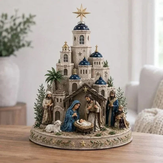 Bethlia | Beleuchtete Weihnachtskrippe mit Figuren, 15 cm für Tisch und Fensterbank