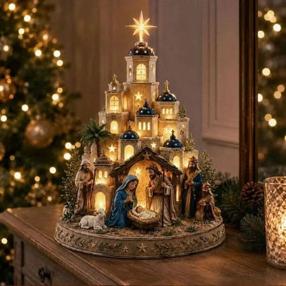 Bethlia | Beleuchtete Weihnachtskrippe mit Figuren, 15 cm für Tisch und Fensterbank