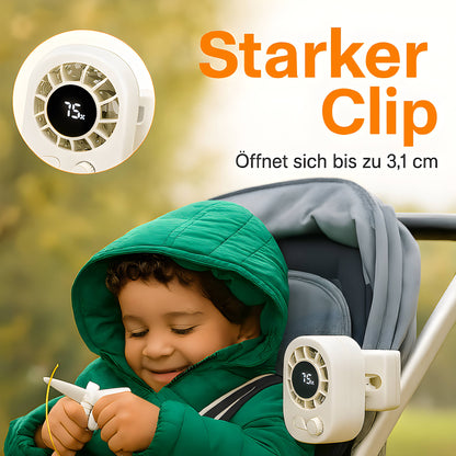 Mini Clip Ventilator mit Akku | Leiser Kinderwagen Ventilator mit 100 Stufen, 360° Rotation & USB C | KühlBuddy