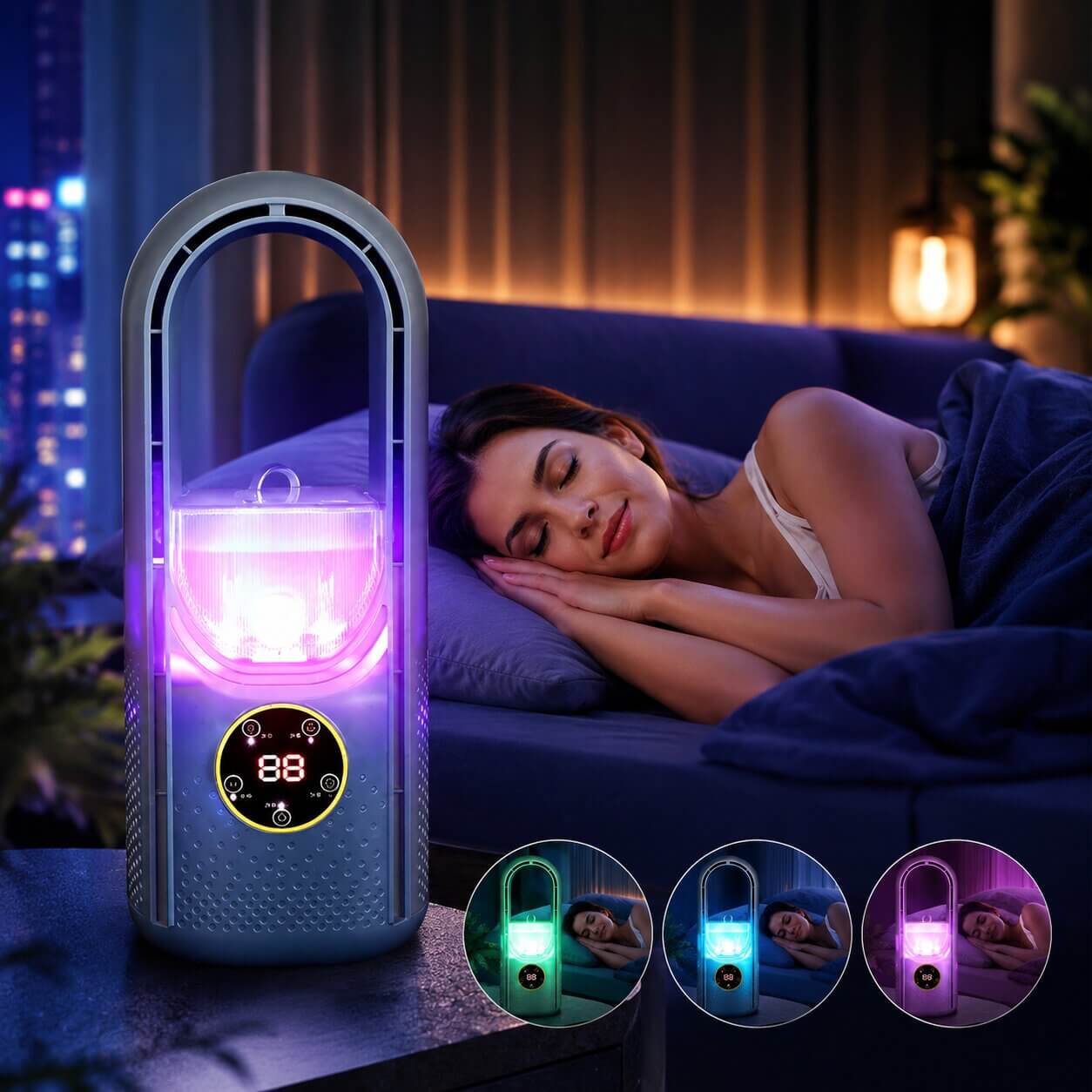 Quiet bladeless tower fan | Compact desk fan with 6 modes for office & bedroom | WhisperCool