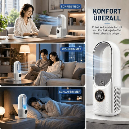 Quiet bladeless tower fan | Compact desk fan with 6 modes for office & bedroom | WhisperCool